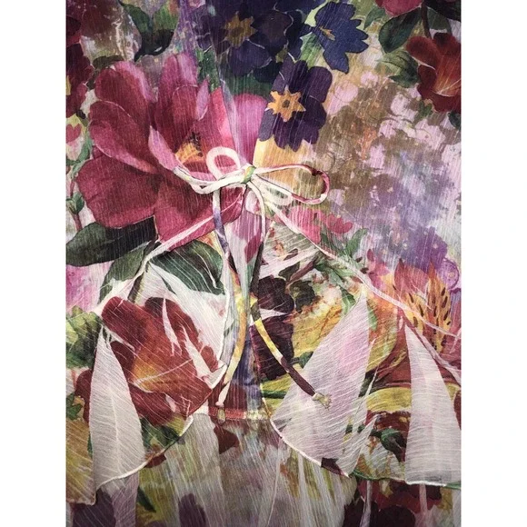 180 Degrees Blouse Women's M Floral Crinkle Tie Front Ruffe Fairy Whimsigoth Y2K - Picture 4 of 8